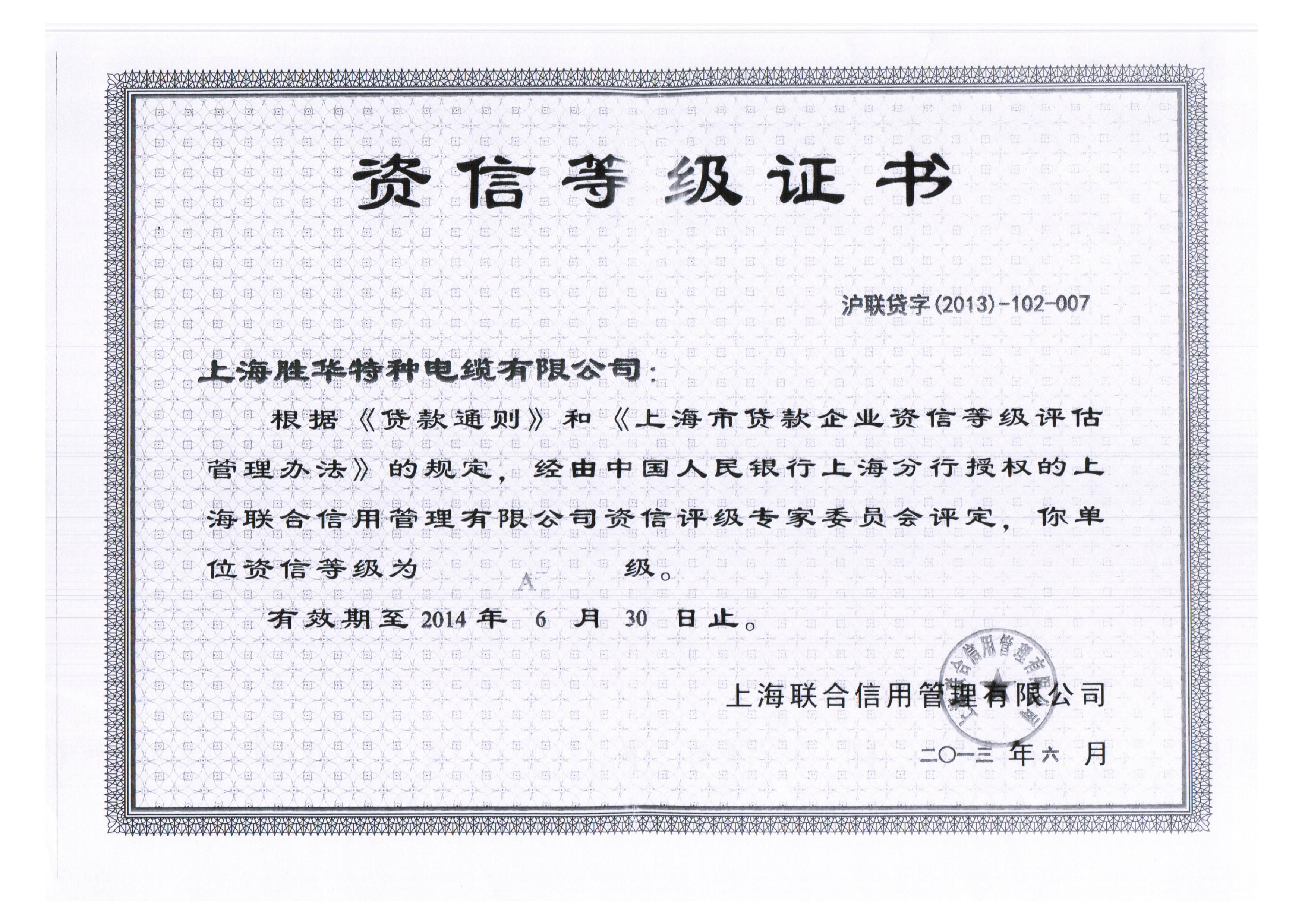 资信等级证书